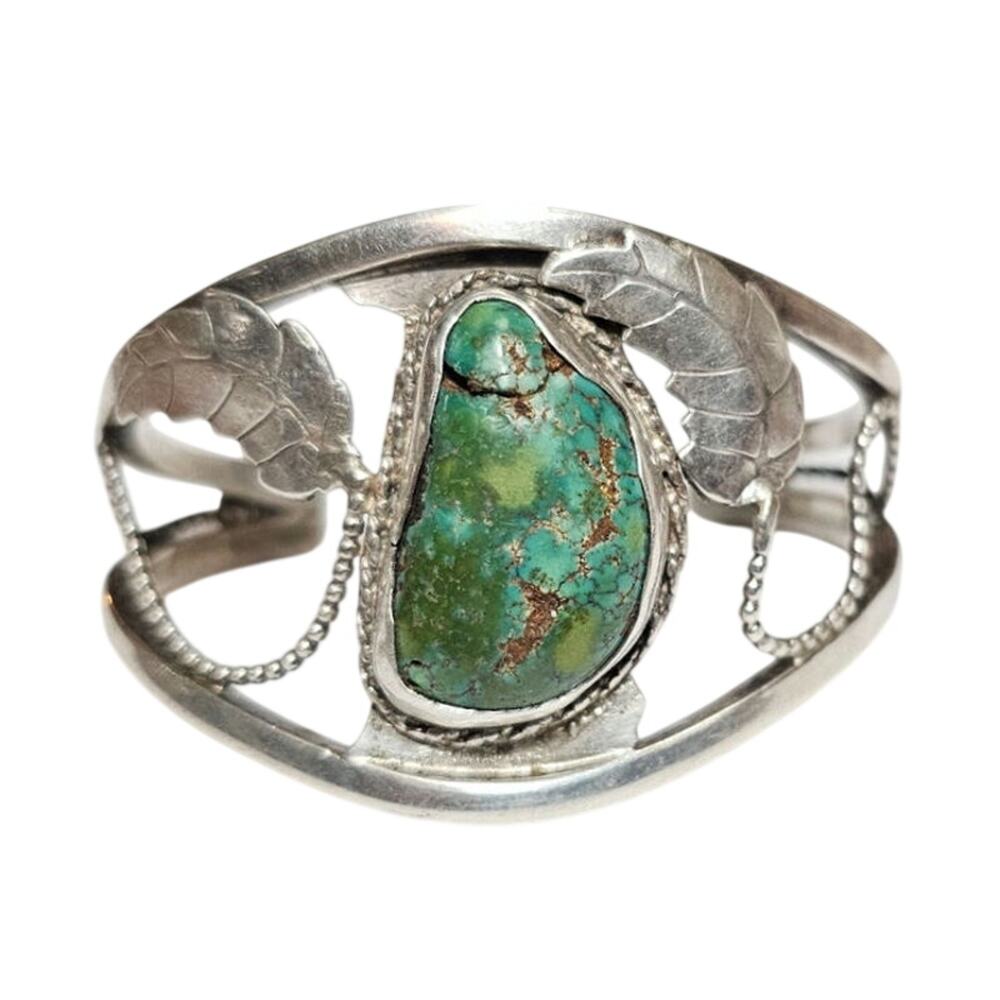 Vintage Dine (Navajo) Turquoise and Sterling Silver Cuff Bracelet, 1960s